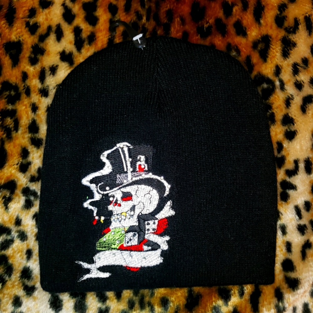 RHINESTONE EMBROIDERED SMOKING SKULL ED HARDY STYLE HOT TOPIC O/S NWOT PUNK EMO